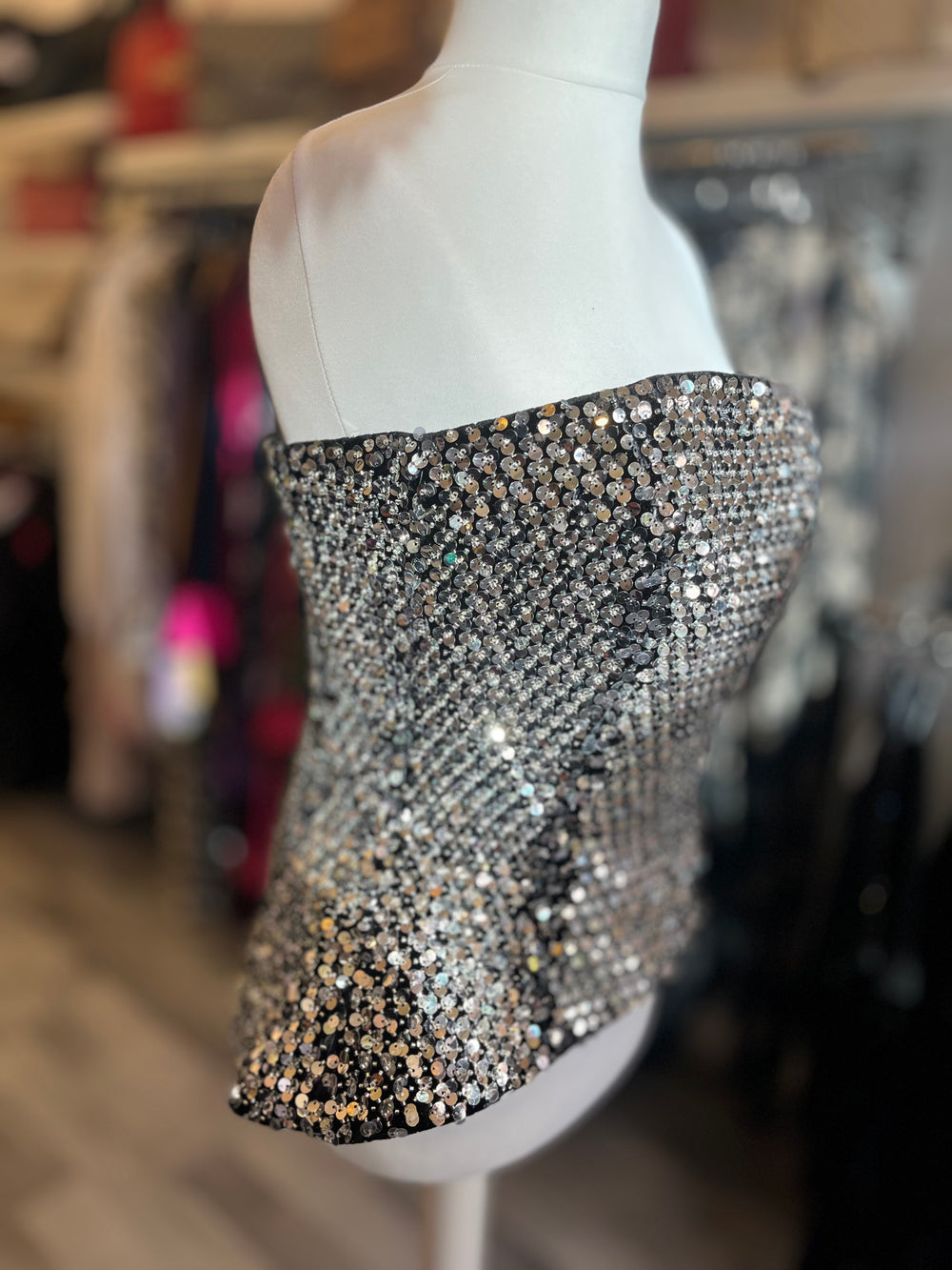 Pre Loved Nadine Merabi Paige Silver Sequin Corset Top UK8 (excellent)