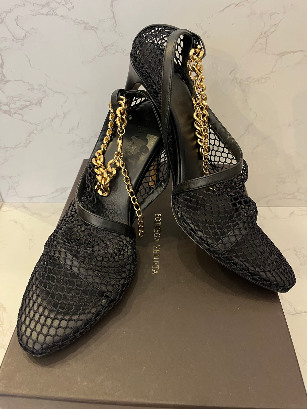 Pre Loved Bottega Veneta Black Mesh Heels size UK 7 New