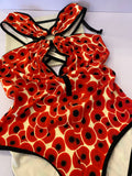 Pre Loved Hermes Red Poppy Floral Keyhole Halter One Piece Swimsuit - Uk 8 (excellent)