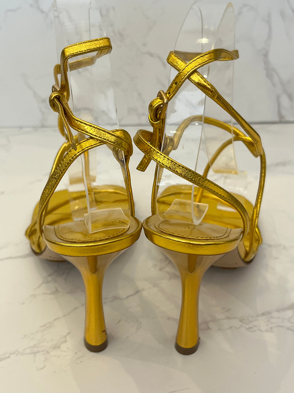 Pre Loved Bottega Veneta Gold Strappy Heeled Sandals UK4 (as new)