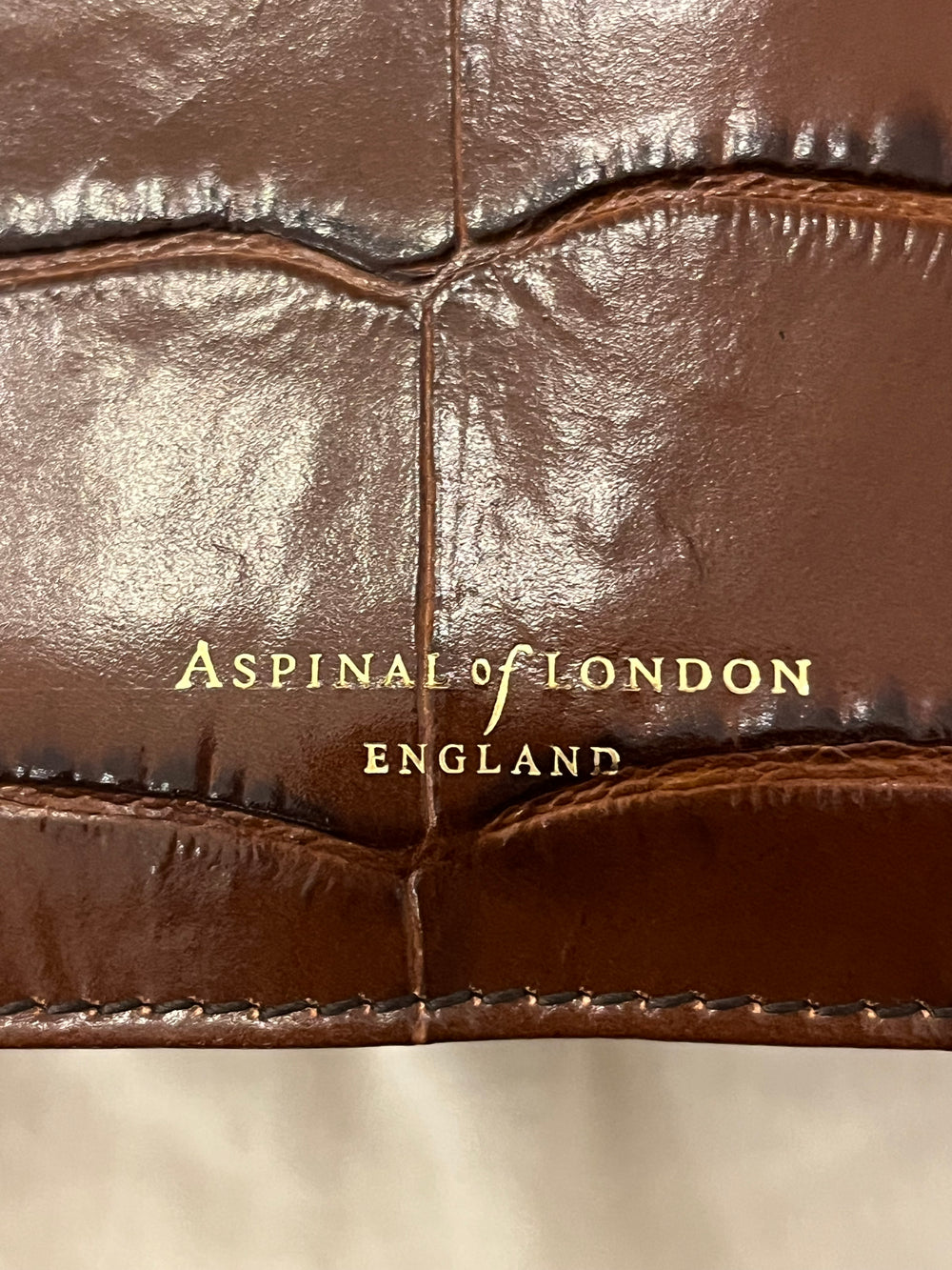 Pre Loved Aspinal of London Embossed Brown Leather Bucket Bag (as new)