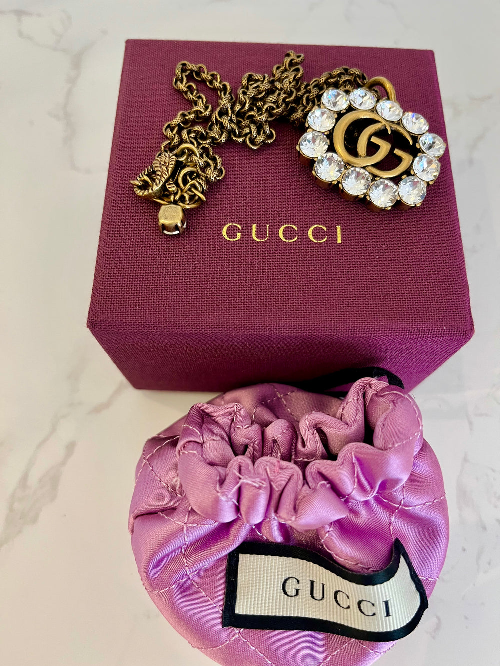 Pre Loved Gucci Marmont Crystal Necklace