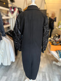 Pre Loved All Saints Black Wool Blend Coat Satin Sleeves UK10