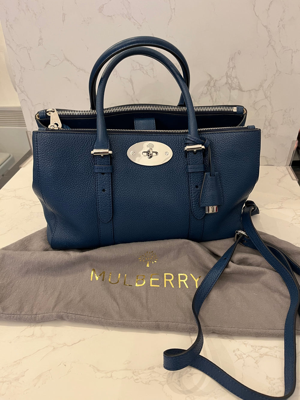 Pre Loved Mulberry Double Zipped Bayswater in Blue