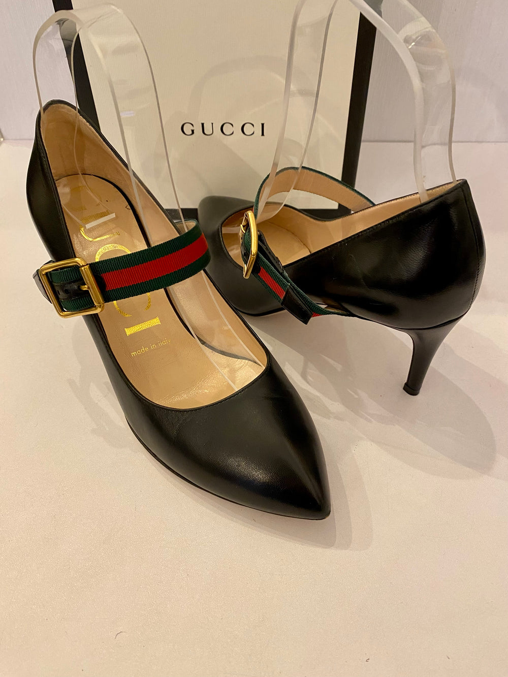 Pre Loved Gucci Sylvie Web Stripe Heels uk3.5