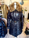 Moncler Black Down Coat With Fur Collar Size 2 fits U.K. 10