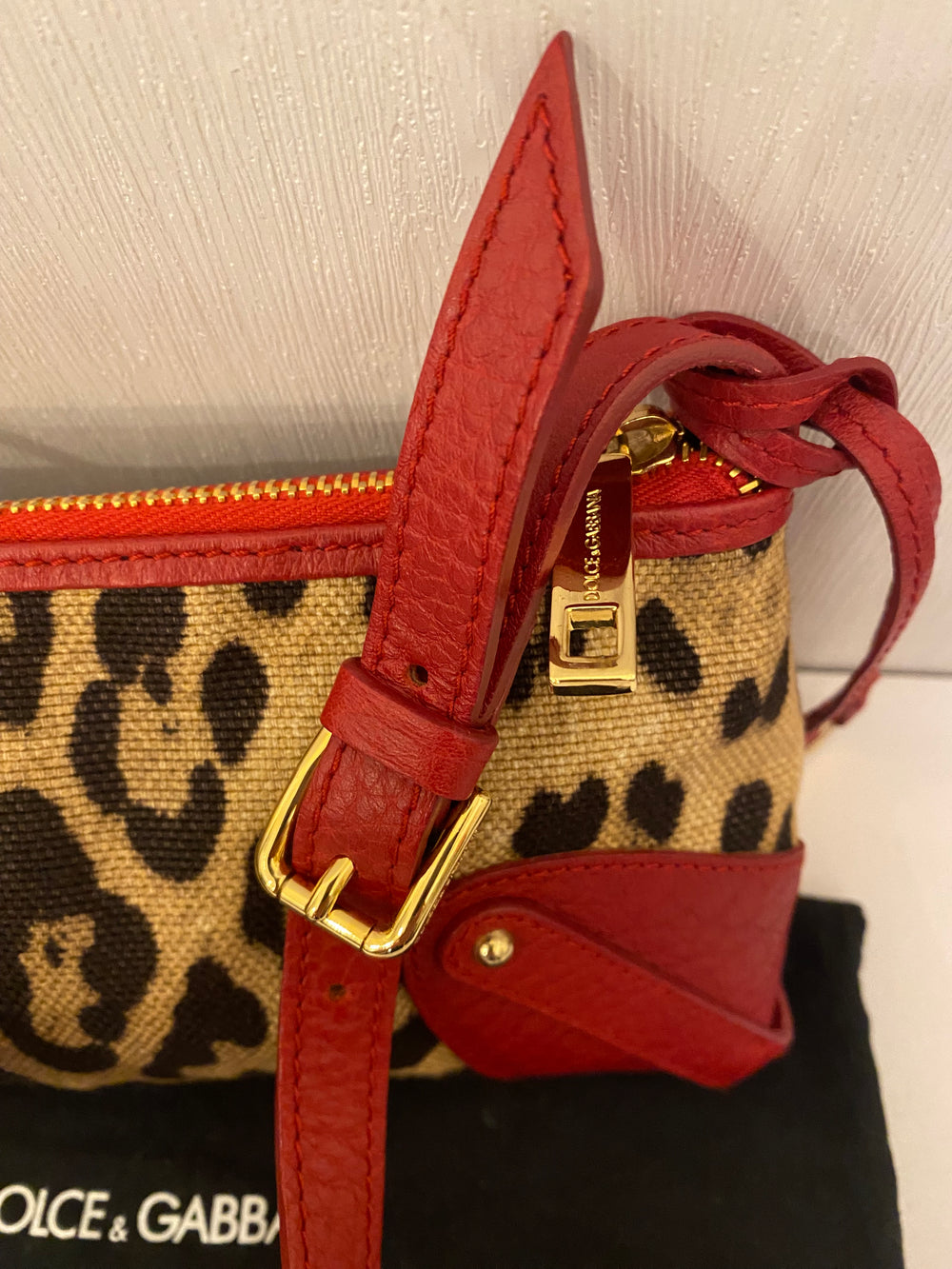 Pre Loved Vintage  Dolce & Gabbana Red Leather and Leopard Canvas Pochette