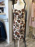 Pre Loved Dolce & Gabbana cream with brown & orange flower body con dress and blouse - Size S