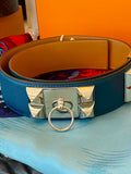 Hermes Collier de Chien Belt in Teal Epsom Leather 85cm /UK 10