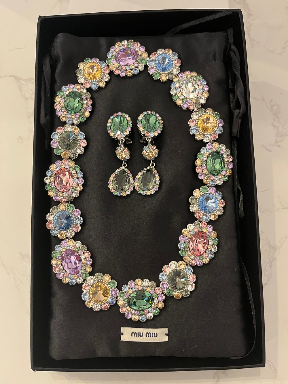Pre Loved Miu Miu Crystal Necklace, Bracelet & Earrings