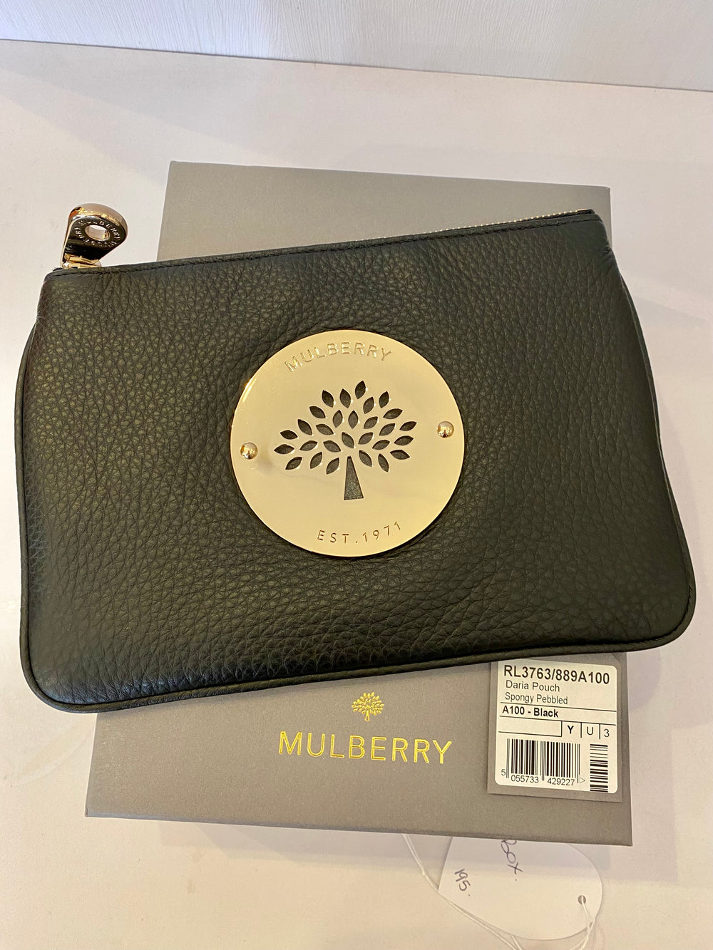 Pre Loved Mulberry Daria Black Clutch in Spongy Pebbled Leather (excellent)