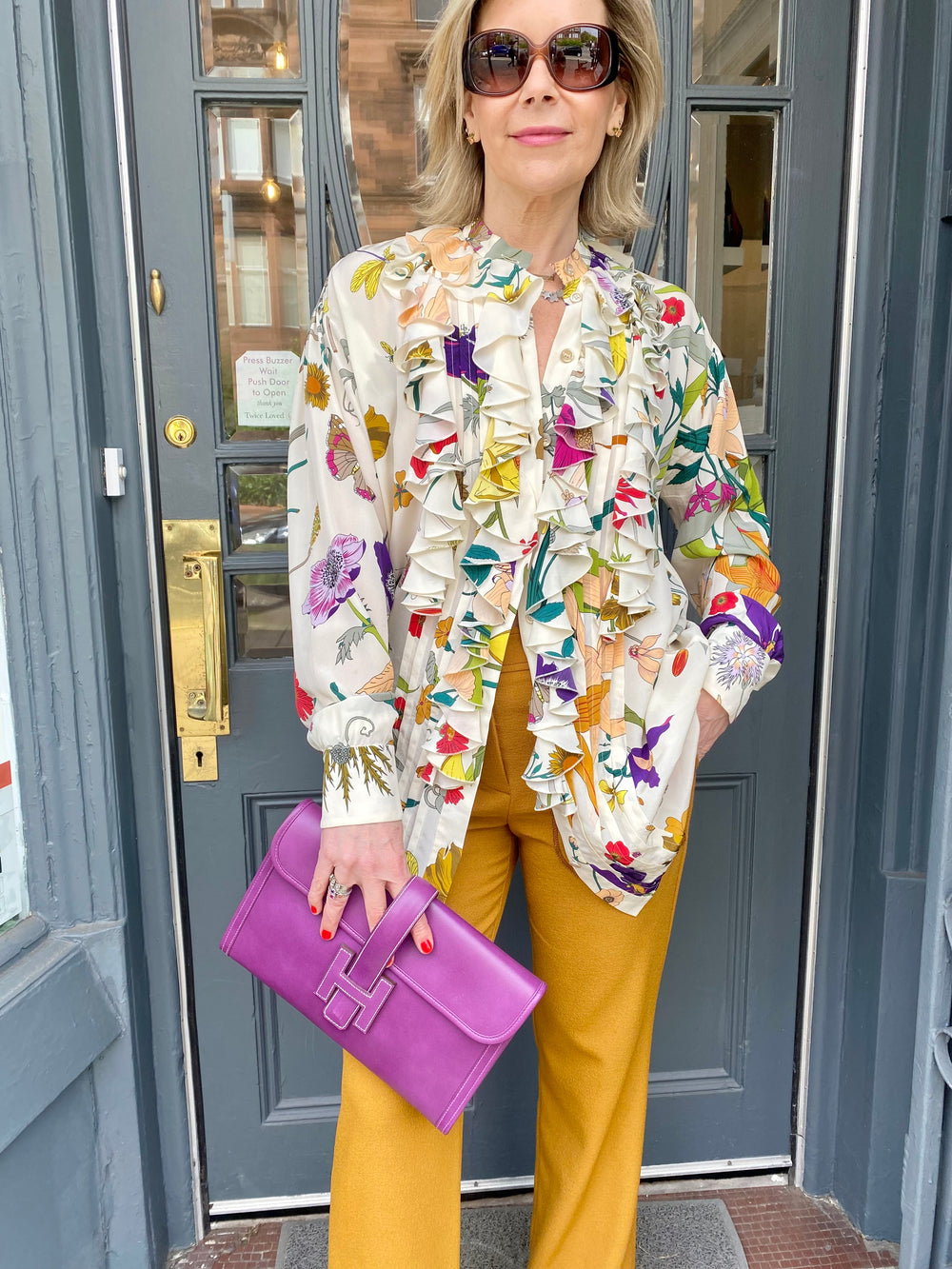 Pre Loved Gucci Floral Silk Frilled Floral Blouse uk12
