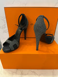 Pre Loved Hermes Premiere Sandals in Navy Glitter & Suede size 5.5 (new)
