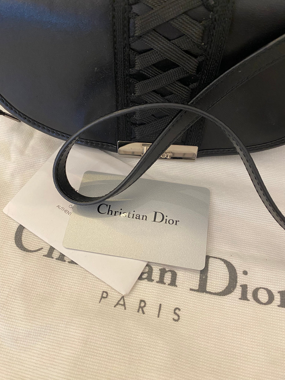 Pre Loved Christian Dior Corset Saddle Bag in Black Leather
