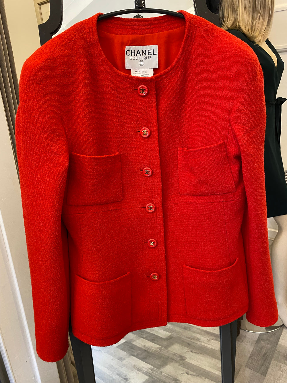 Pre Loved Chanel Red Wool Jacket size FR38 UK 8/10