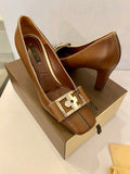 Pre Loved Louis Vuitton Flower Motif Brown Leather Heels UK 6