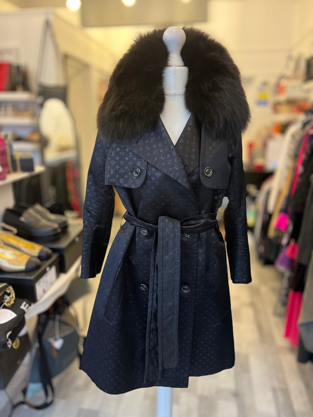 Pre Loved Louis Vuitton Coat with Fur Collar UK 8