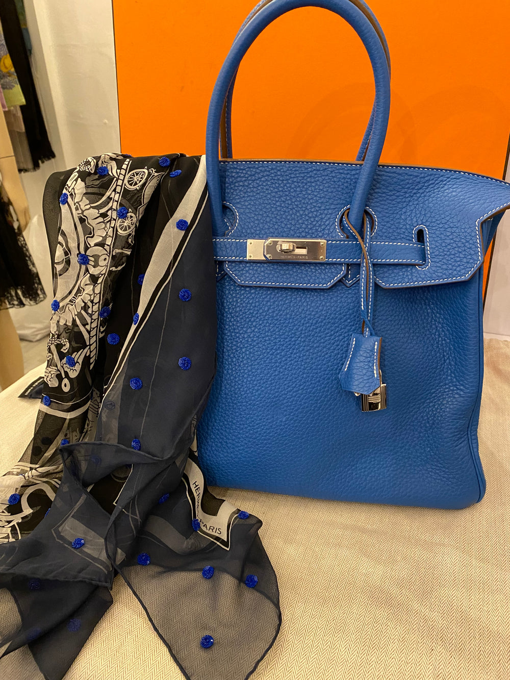 Pre Loved Hermes Birkin 35 Mykonos Blue & White Clemence  - Limited Edition - NEW