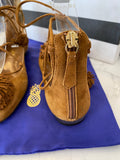 Pre Loved Aquazurra Sunshine Brown Suede Pom Pom Lace up Sandal/ Shoes UK4.5