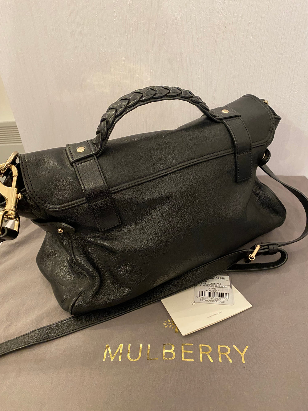 Pre Loved Mulberry Small Alexa in Black Polished Buffalo