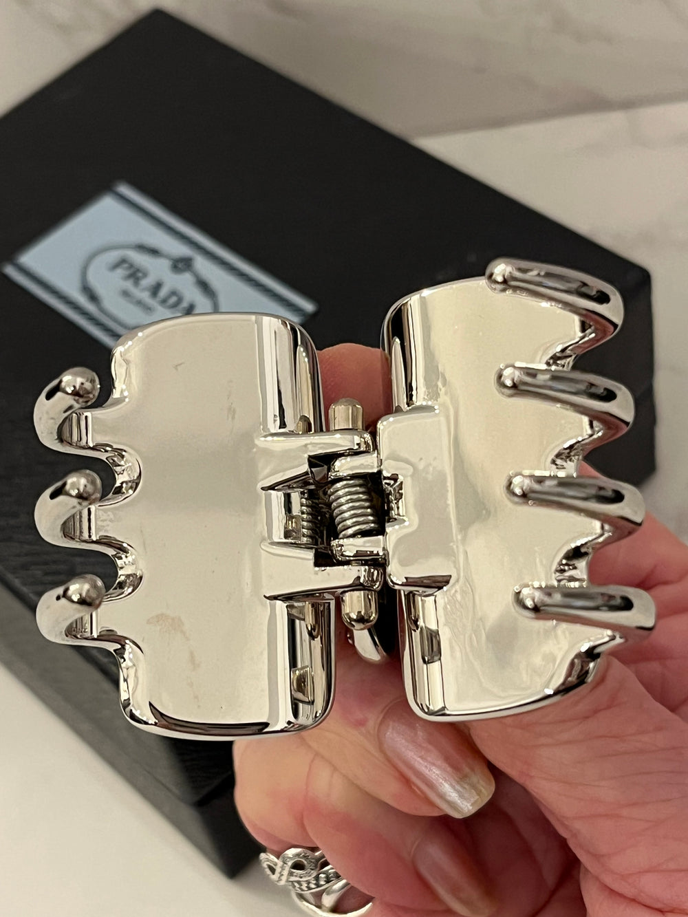 Pre Loved Prada Silver Tone Hair Clip (New)