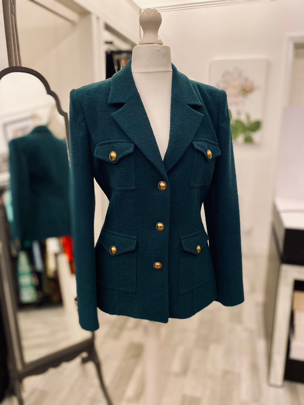 Pre Loved Alessandra Rich Green Boucle Wool Blazer size46 fits uk12-14 (new)