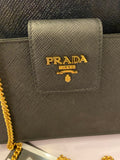 Pre Loved Prada Black Saffiano Phone Crossbody on Chain (Excellent)