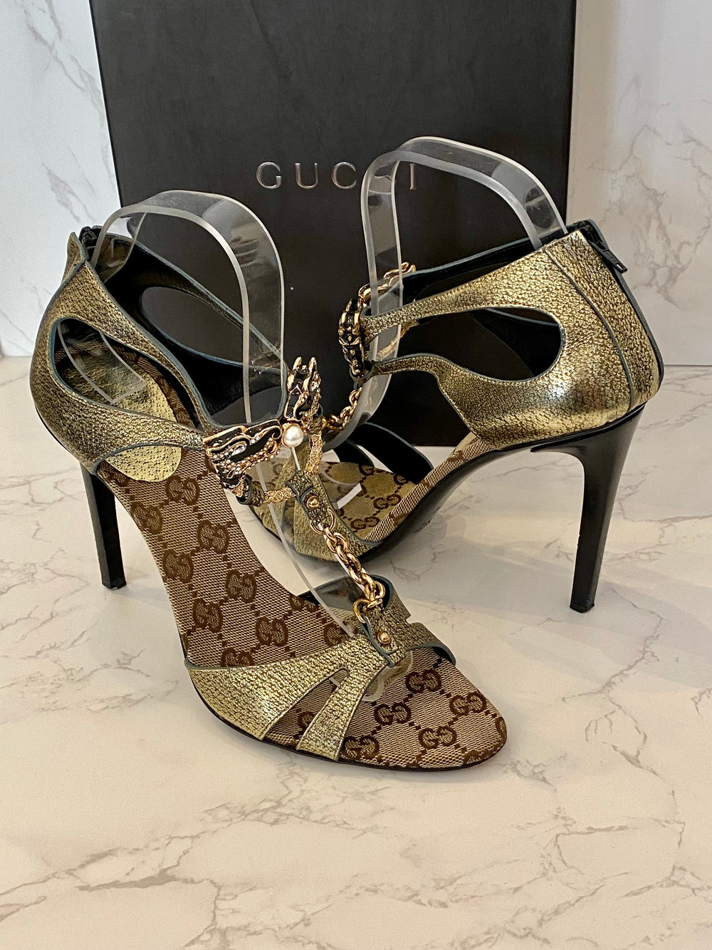 Pre Loved Gucci 2004 Tom Ford Dragon GG Heels UK6