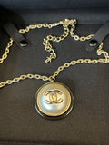 Chanel Gold Tone & Pearl CC Pendant