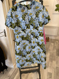 Pre Loved Escada Textured Blue Floral  Dress and Coat Suit UK10 (excellent)