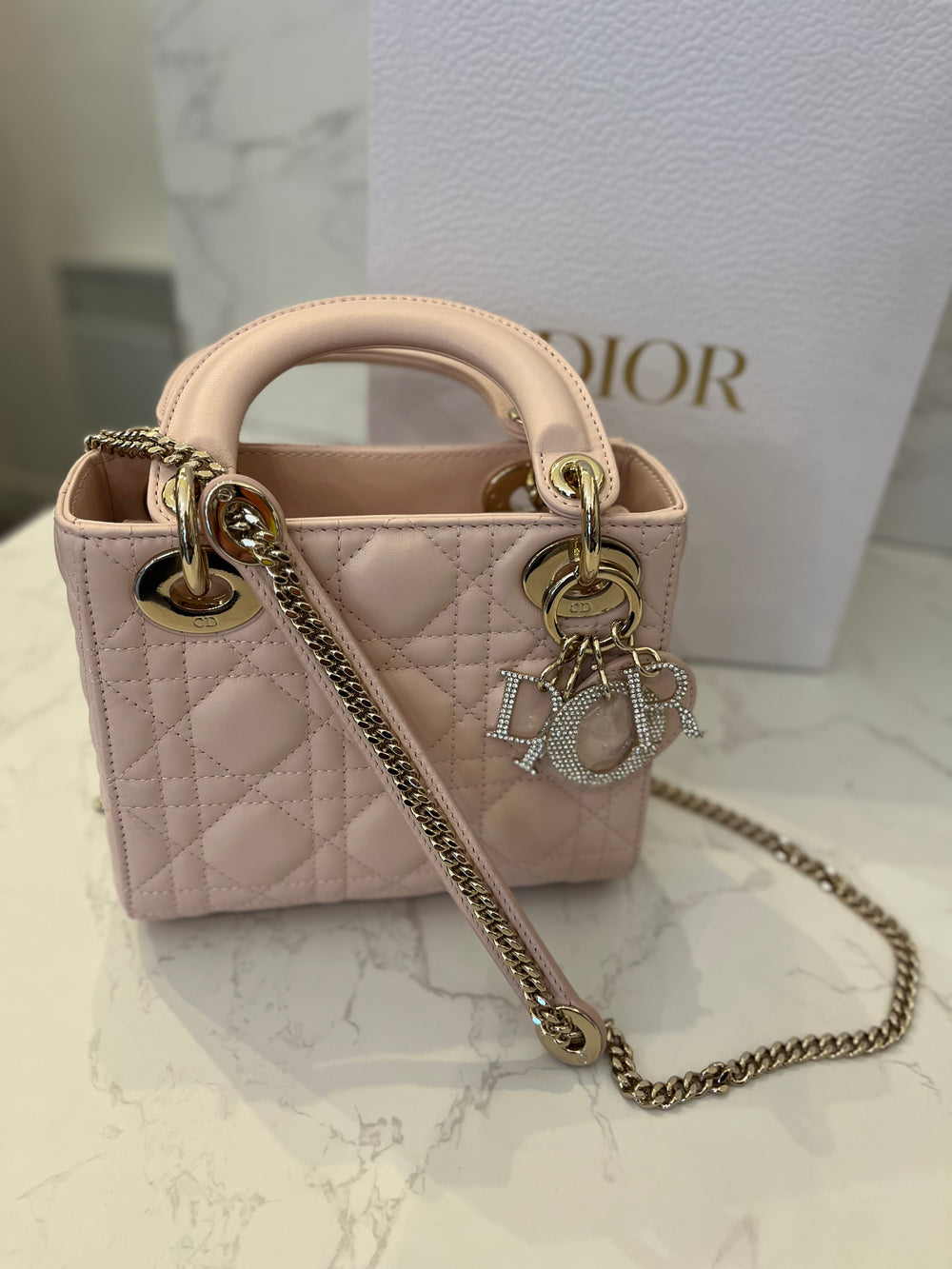 Pre Loved Lady Dior Mini Handbag in Powder Pink with Diamantés (new)