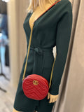 Pre Loved Gucci GG Marmont Matelasse Round Shoulder/Crossbody in Deep Red