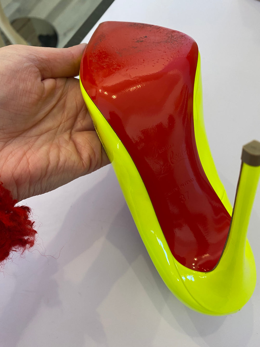 Pre Loved Christian Louboutin So Kate 120  Fluo Yellow Patent Heels UK4