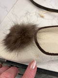 Pre Loved Loro Piana Ivory Cashmere Ballet Flat Slippers Fur Pom Pom (new)