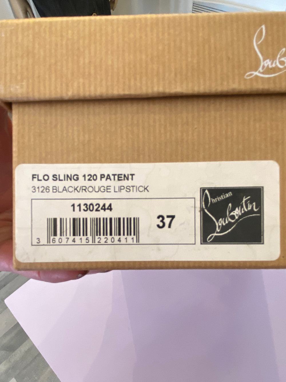Pre Loved Christian Louboutin Flo Sling 120 Black Patent UK4