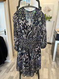 Pre Loved Zadig & Voltaire Blue Silk Dress Gold Metallic Accents Size S uk10