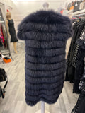 Pre Loved Navy Real Fur Long Gilet