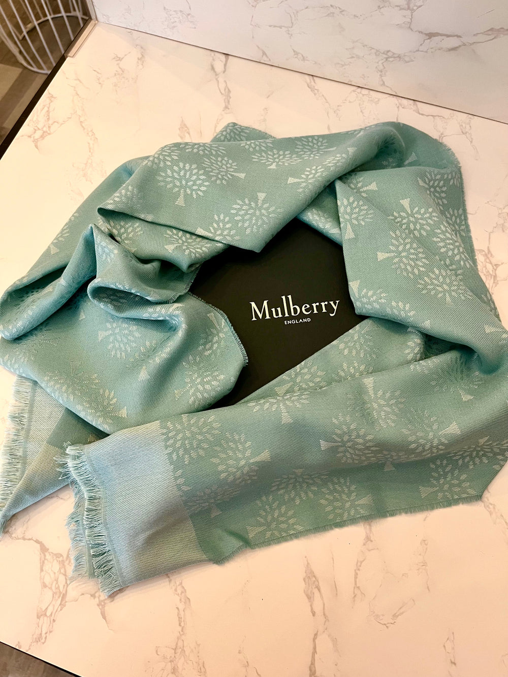 Pre Loved Mulberry Silk & Cotton Tree Logo Scarf (excellent)