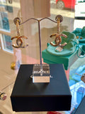 Pre Loved Chanel Gold Tone CC Crystal Drop Earrings with Marquee Cut Centre Stone - NEW