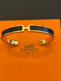 Hermes Gold Tone & Black Enamel Narrow H Bangle