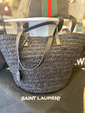 Pre Loved Saint Laurent Black Panier medium rafia tote (excellent)