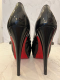 Pre Loved Christian Louboutin 130 Black Patent Peeptoe Mary-Jane Heels Size UK 5.5