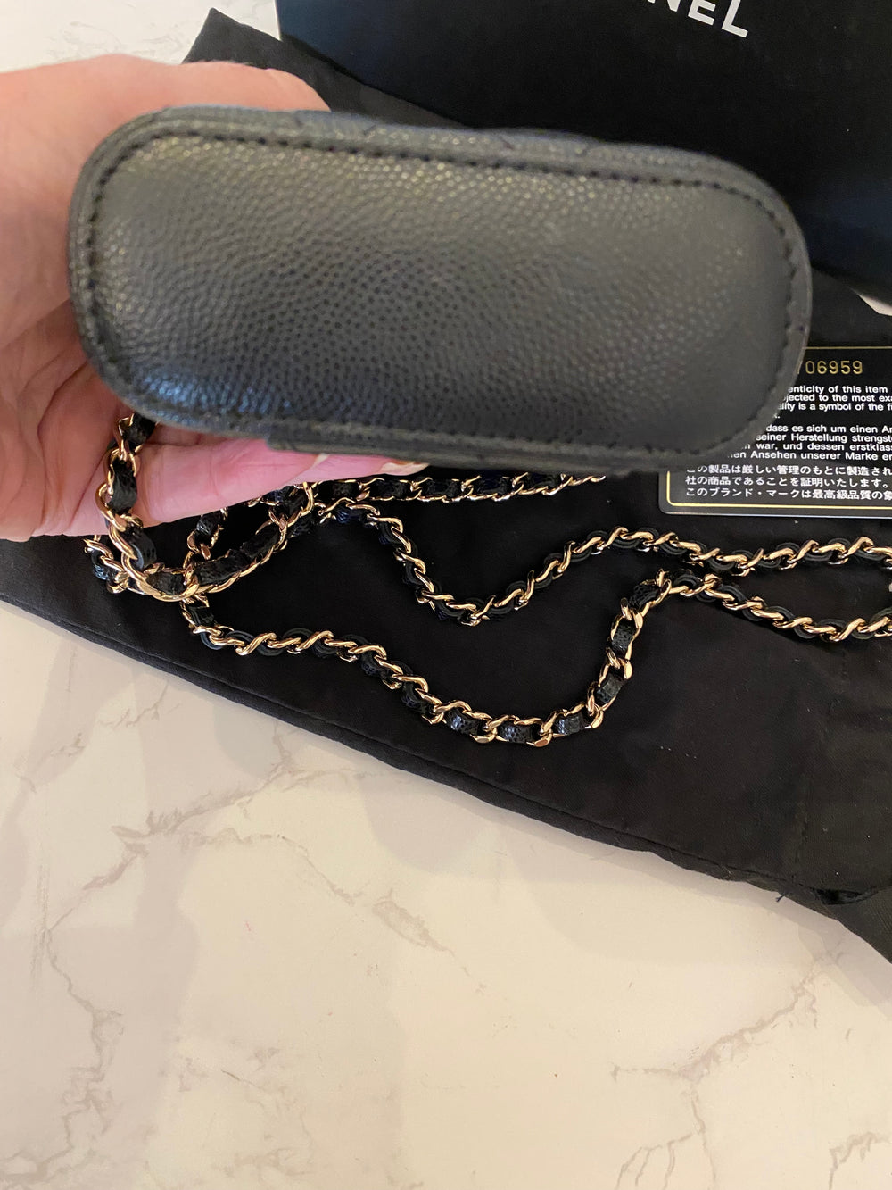 Pre Loved Chanel Mini Vanity Case in Black Cavier Leather - Excellent