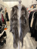 Pre Loved Gucci Fur Trimmed Shawl in Grey