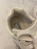 Pre Loved Chanel Off White Patent Leather Trainers UK3.5