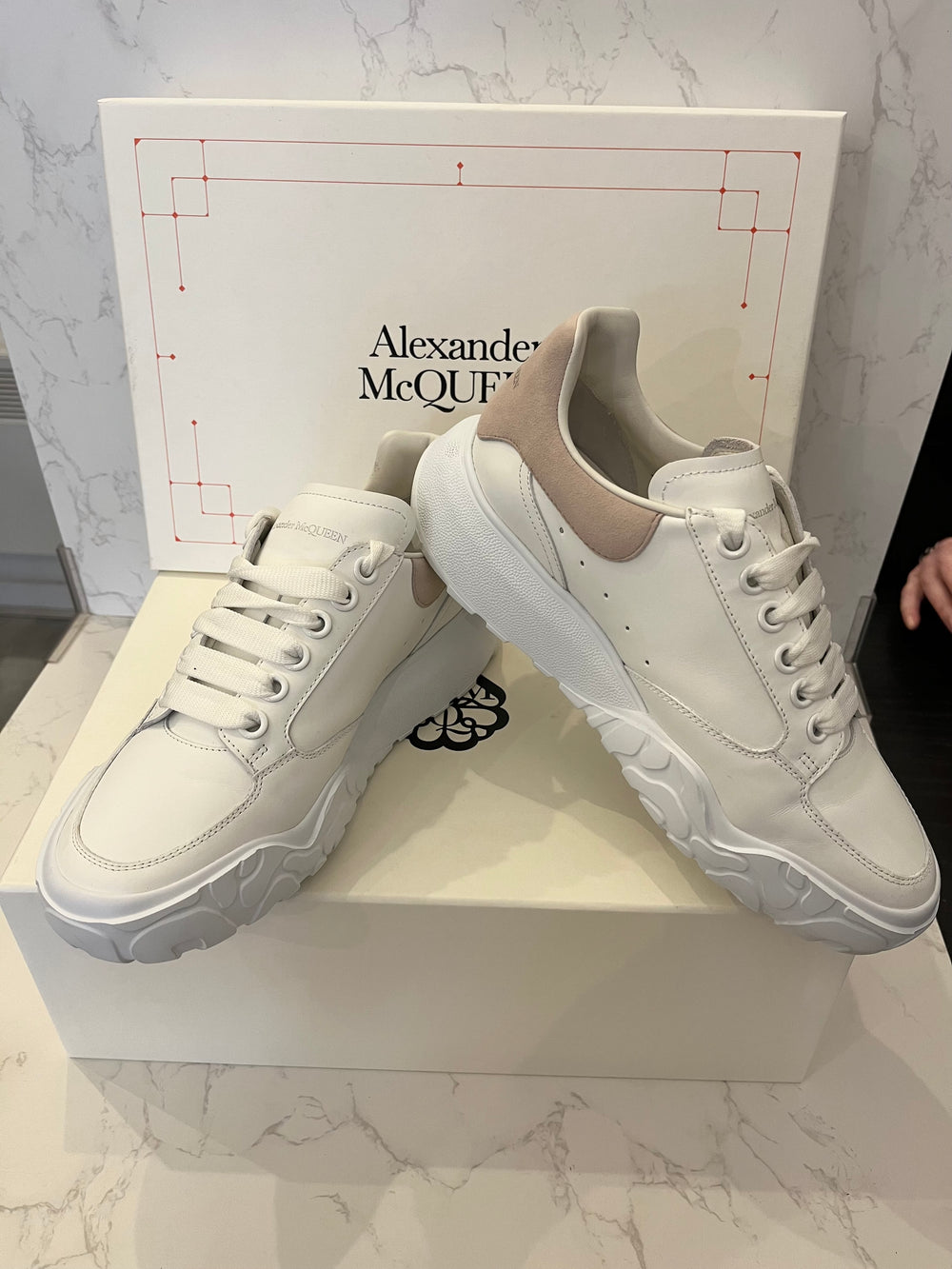 Pre Loved Alexander McQueen Oversized White Trainers with Pink Accents UK 5.5 (new)