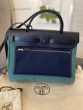 Hermes Herbag Zip 31 in Blue Saphir, Menthe and Criss Viking Toile With Hunter Leather