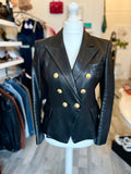 Balmain Double Breasted Black Leather Blazer FR 42 UK 14
