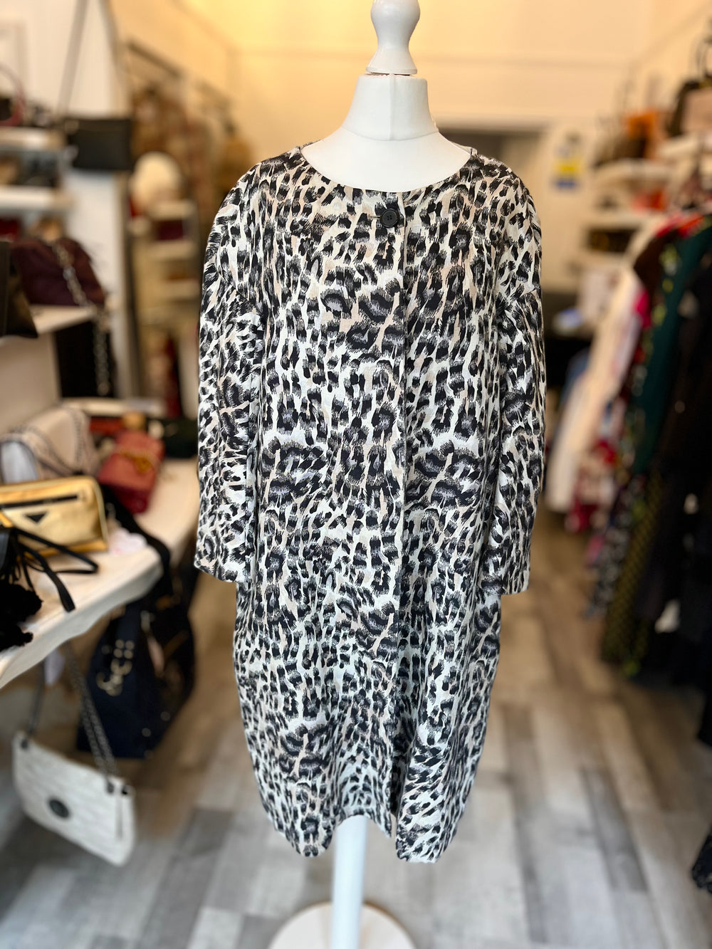 Pre Loved Chloe Linen Leopard Print Coat UK12