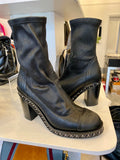 Chanel Black Leather Ankle Boots with CC Toe and Chain Sole Design  UK 5